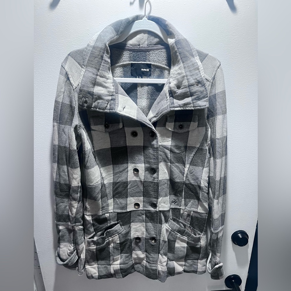 Hurley Winchester Grey Button Up Womens
Hooded Sweatshirt Jacket Large Stretch..